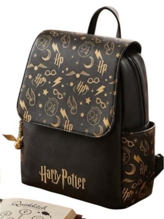 Primark x Harry Potter Black Gold Backpack Hedwig Charm Medium Embroidered NWT main image 7